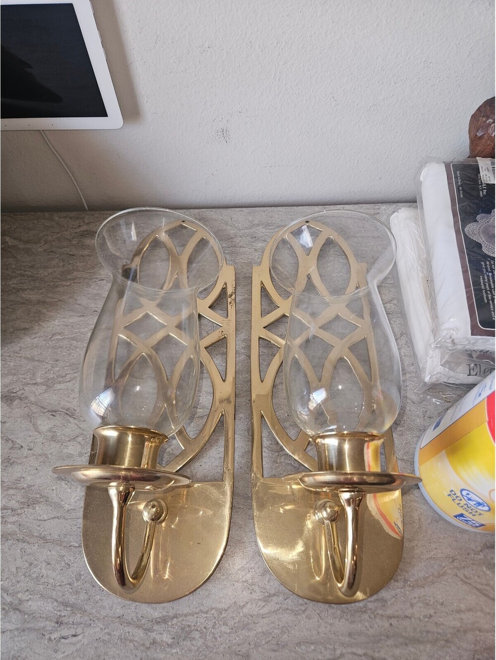 Vintage brass wall scones- small scuffs